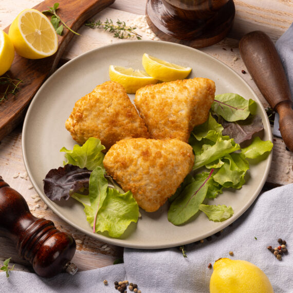 Platessa panata ripiena di gamberi  e broccoli